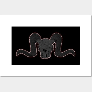 black and white horned skull Posters and Art